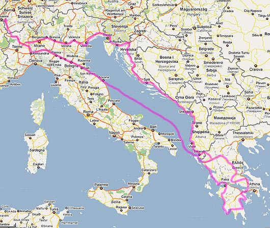 Carte du parcours Grèce 2009