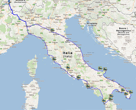 Carte du parcours Italie 2012